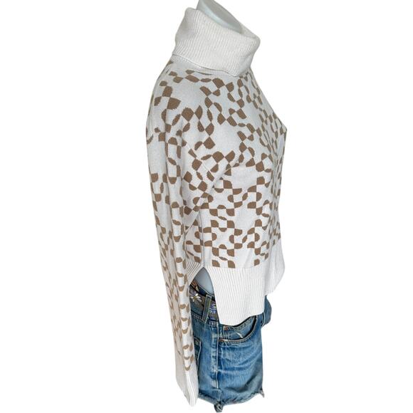 Jonathan Simkhai Brown White Turtleneck Logo Sweater XS Soft Wool Oversized $400 - Picture 9 of 11